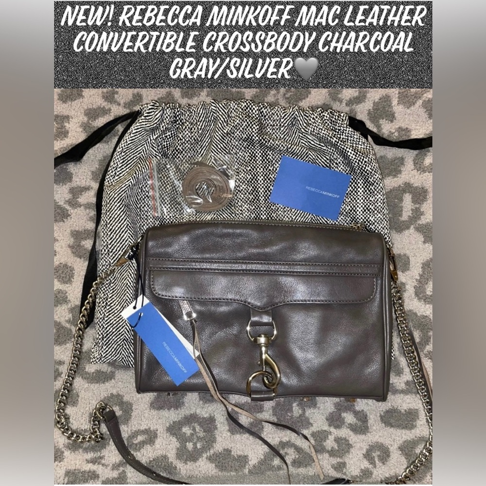 🎉HP🎉New! Rebecca Minkoff Mac Leather Convertible Crossbody Charcoal Gray/Slv🩶